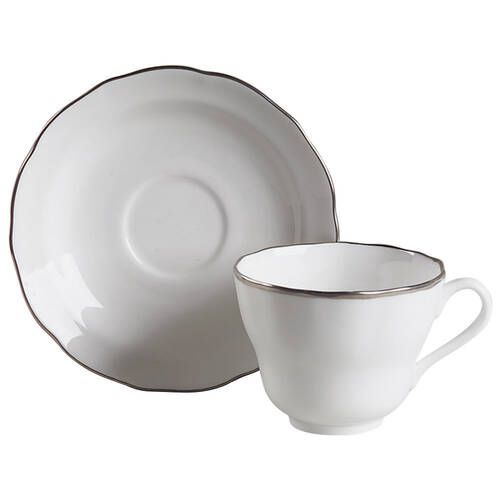 Nordic (Platinum Trim) Footed Cup & Saucer Set