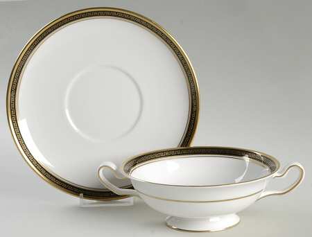 Odyssey Black Footed Cream Soup Bowl & Saucer Set