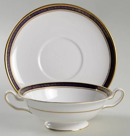 Odyssey Cobalt Blue Footed Cream Soup Bowl & Saucer Set