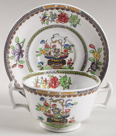 Old Bow (No Trim) Footed Bouillon Cup & Saucer