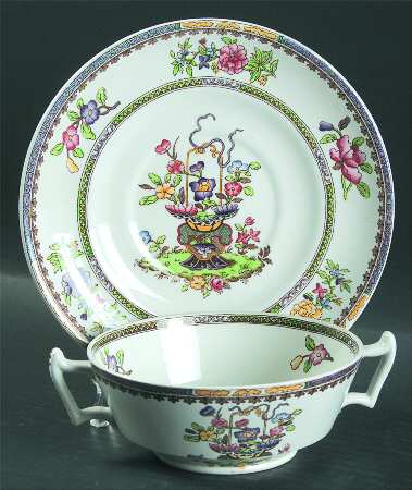 Old Bow (No Trim) Footed Cream Soup Bowl & Saucer Set