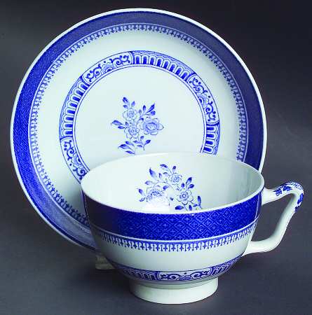 Old Bedford Blue Canton Shape Footed Cup & Saucer Set