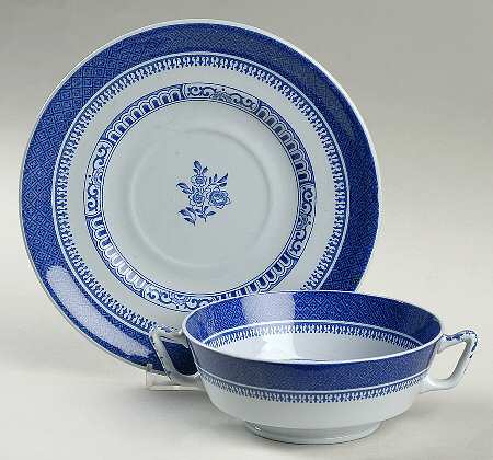 Old Bedford Blue Footed Cream Soup Bowl & Saucer Set