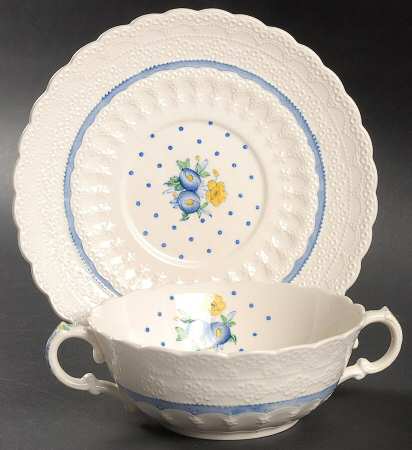 Old Concord Blue (Jewel) Flat Cream Soup Bowl & Saucer Set