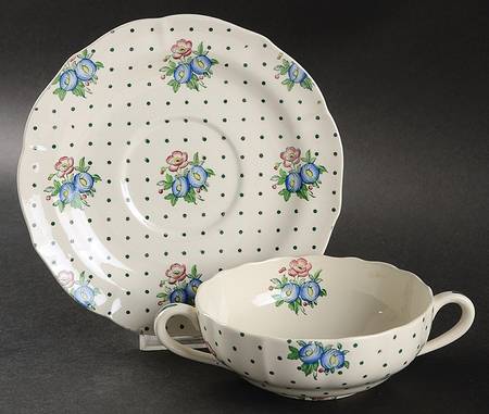 Old Concord Green Dots Flat Cream Soup Bowl & Saucer Set
