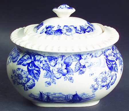 Old Salem Blue Oversize Sugar Bowl & Lid