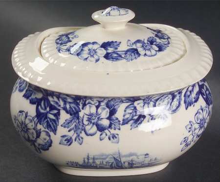 Old Salem Blue Sugar Bowl & Lid