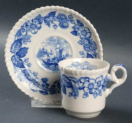 Old Salem Blue Flat Demitasse Cup & Saucer Set