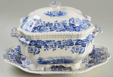 Old Salem Blue Tureen & Lid w/Underplate