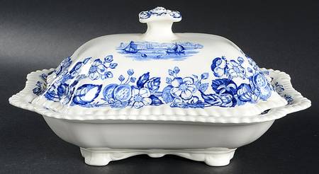 Old Salem Blue Rectangular Covered Vegetable