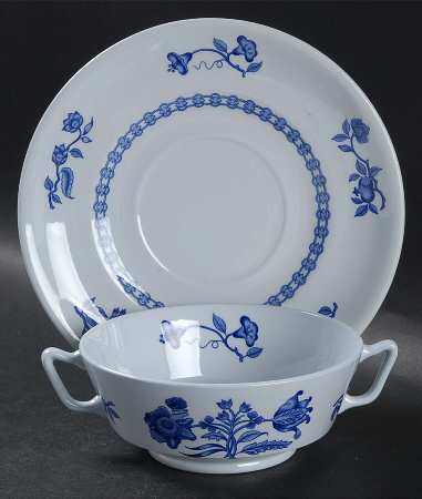 Palace Garden Blue Footed Cream Soup Bowl & Saucer Set