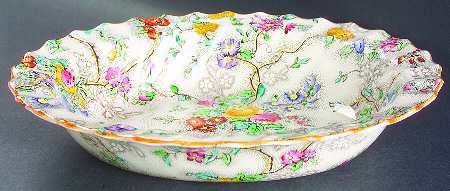 Patricia (Yellow Trim) 10" Oval Vegetable Bowl