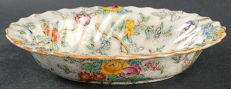 Patricia (Yellow Trim) 9" Oval Vegetable Bowl