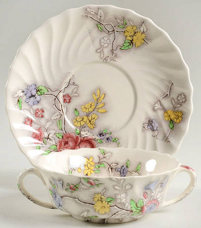 Patricia (No Trim) Flat Cream Soup Bowl & Saucer Set