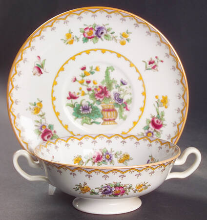 Peplow (Yellow Trim) Footed Cream Soup Bowl & Saucer Set