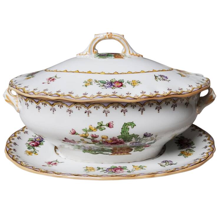 Peplow (Yellow Trim) Sauce Boat & Lid with Underplate