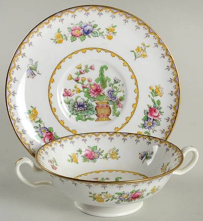 Peplow (Gold Trim) Footed Cream Soup Bowl & Saucer Set