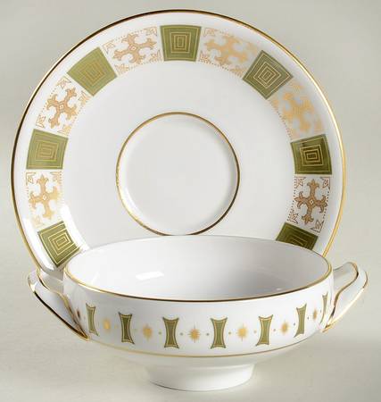 Persia Green Footed Cream Soup Bowl & Saucer Set