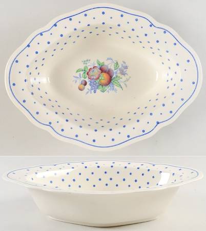 Polka Dot Blue 10" Oval Vegetable Bowl by Spode