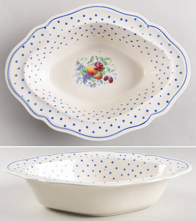 Polka Dot Blue 11" Oval Vegetable Bowl by Spode