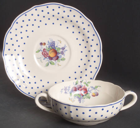 Polka Dot Blue Flat Cream Soup Bowl & Saucer Set by Spode