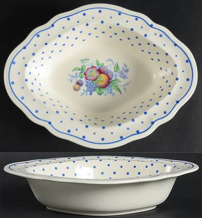 Polka Dot Blue 9" Oval Vegetable Bowl by Spode