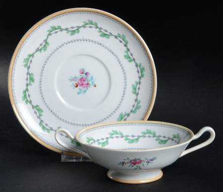 Portabello Green Footed Cream Soup Bowl & Saucer Set