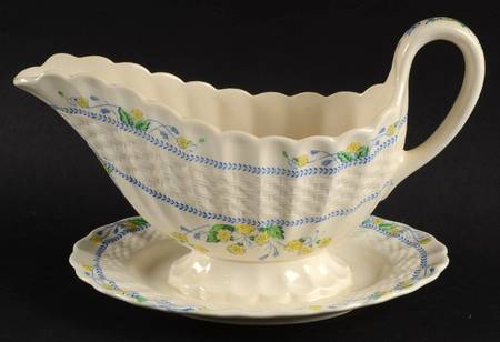 Primrose Blue and Yellow Gravy Boat with Attached Underplate