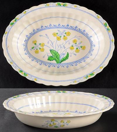 Primrose Blue and Yellow 10" Oval Vegetable Bowl