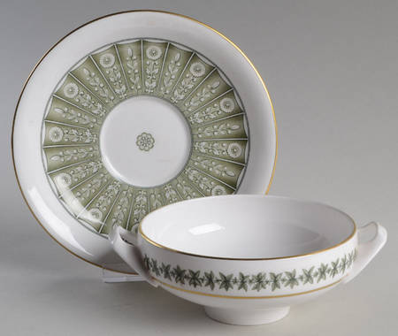 Provence (YC843, Green Leaves) Flat Cream Soup Bowl & Saucer Set