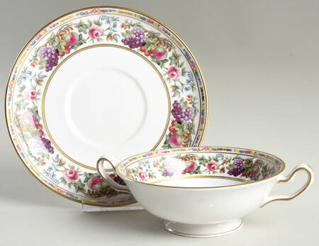 Provence (F1782-V, Y8599-U, Fruit Rim) Footed Cream Soup Bowl & Saucer Set