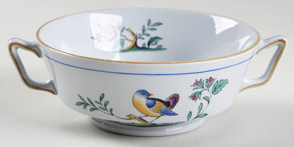 Queen's Bird (Y4973, Blue Gray Body) Footed Cream Soup Bowl