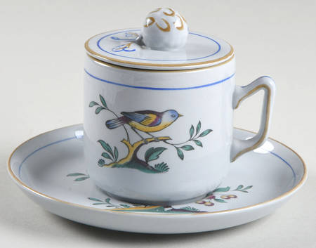 Queen's Bird (Y4973, Blue Gray Body) 3-Piece Pot de Creme with Underplate