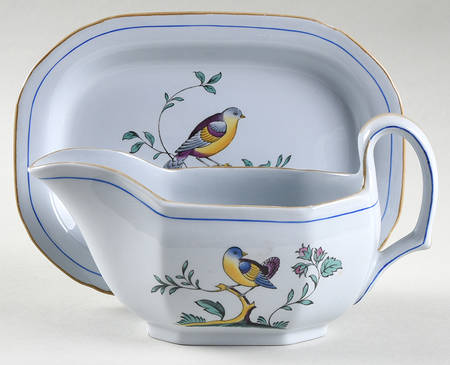 Queen's Bird (Y4973, Blue Gray Body) Gravy Boat & Underplate/Relish