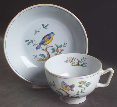 Queen's Bird (Y4973, Blue Gray Body) Canton Shape Oversized Cup & Saucer Set