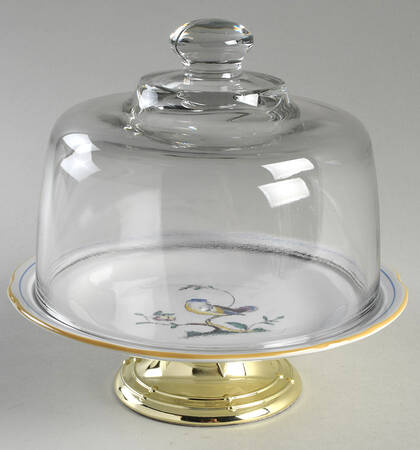 Queen's Bird (Imperial Ware, Cream Body) 6 1/2"-7 1/2" Footed Cheese Plate w/ Glass Dome HC