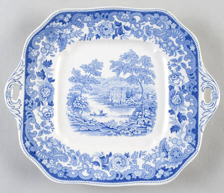 Rhine Blue (Scalloped) Square Handled Cake Plate