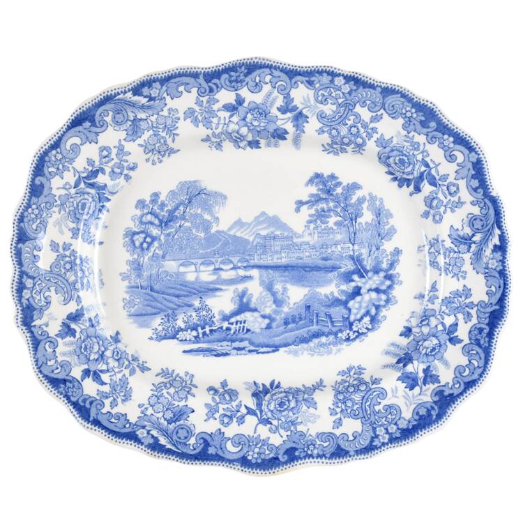 Rhine Blue (Scalloped) 10" Oval Serving Platter