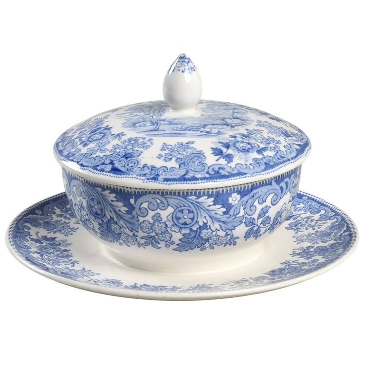 Rhine Blue (Scalloped) Mayonnaise with Attached Underplate & Lid