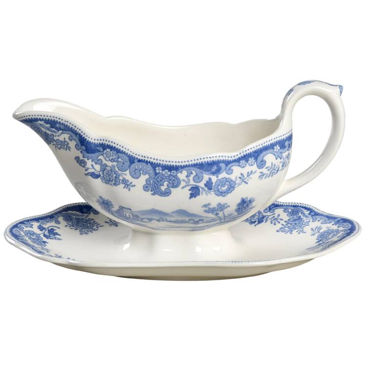 Rhine Blue (Scalloped) Gravy Boat with Attached Underplate