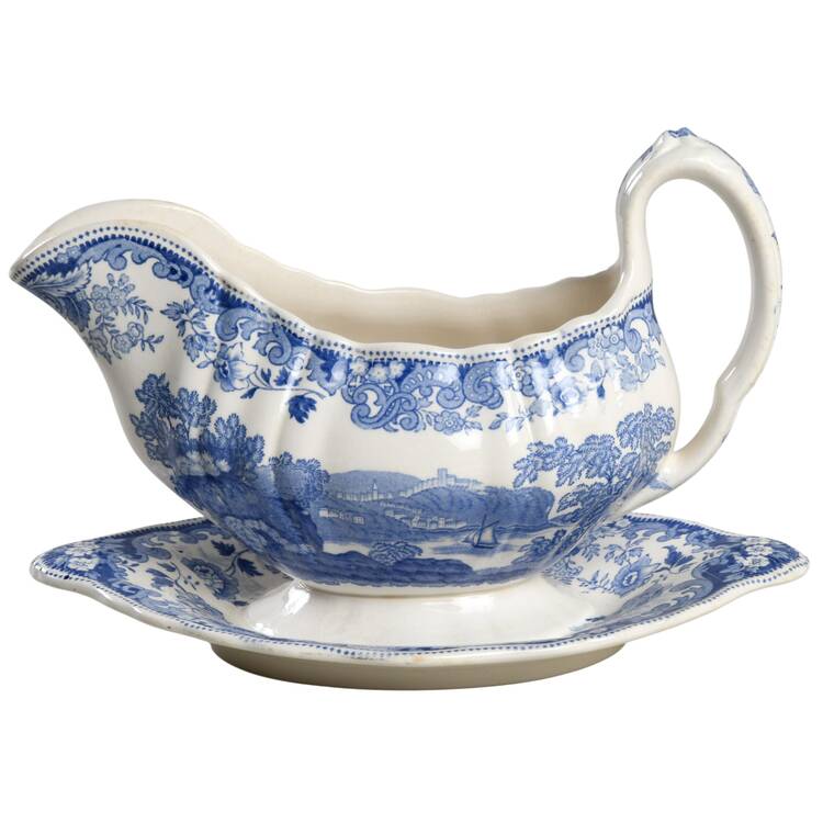 Rhine Blue (Scalloped) Gravy Boat with Attached Underplate