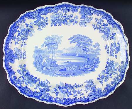 Rhine Blue (Scalloped) 15" Oval Serving Platter
