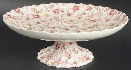 Rosebud Chintz (2-8401, Pink Vine) 9" Diameter Pedestal Cake Stand