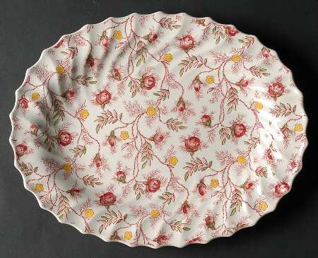 Rosebud Chintz (2-8401, Pink Vine) 11" Oval Serving Platter