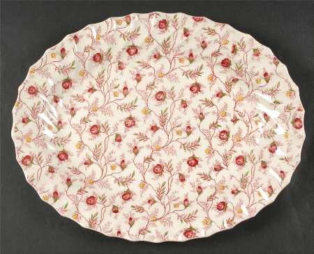 Rosebud Chintz (2-8401, Pink Vine) 15" Oval Serving Platter