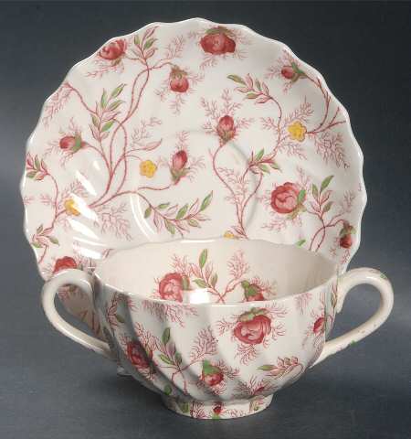 Rosebud Chintz (2-8401, Pink Vine) Footed Bouillon Cup & Saucer
