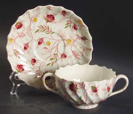 Rosebud Chintz (2-8401, Pink Vine) Footed Bouillon Cup & Saucer