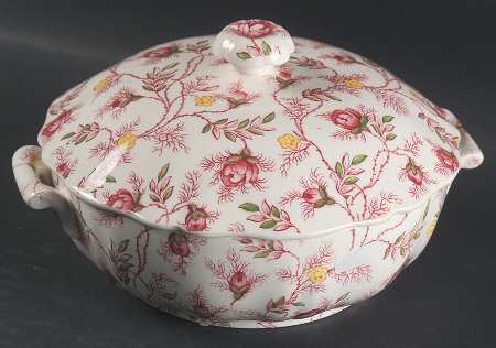 Rosebud Chintz (2-8401, Pink Vine) Small Round Covered Vegetable