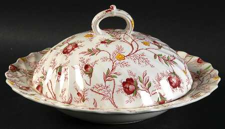 Rosebud Chintz (2-8401, Pink Vine) Round Covered Butter