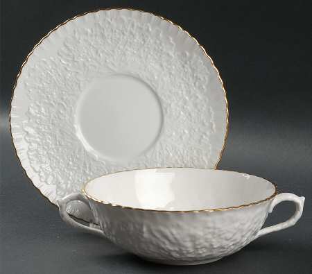 Savoy White (Gold Trim) Flat Cream Soup Bowl & Saucer Set
